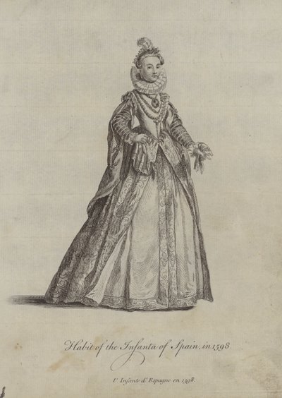 Kostuum van de Infanta van Spanje in 1598 door English School